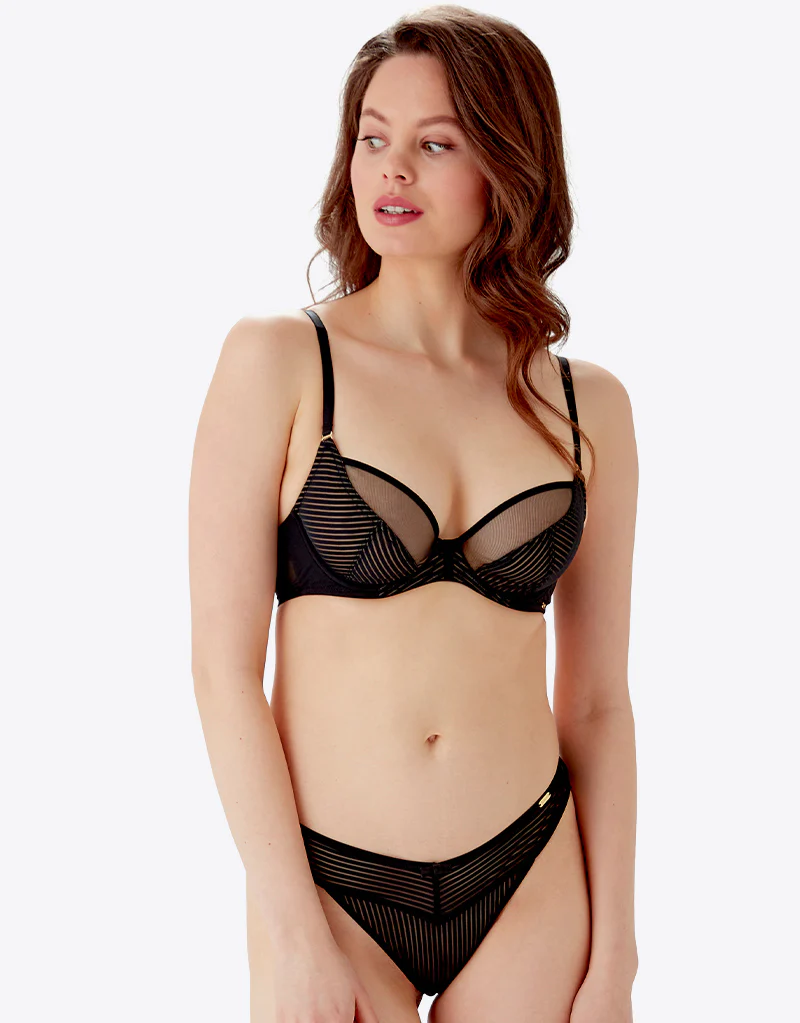 Gossard Sheer Stripe Non Padded Plunge Bra Black - Image 7
