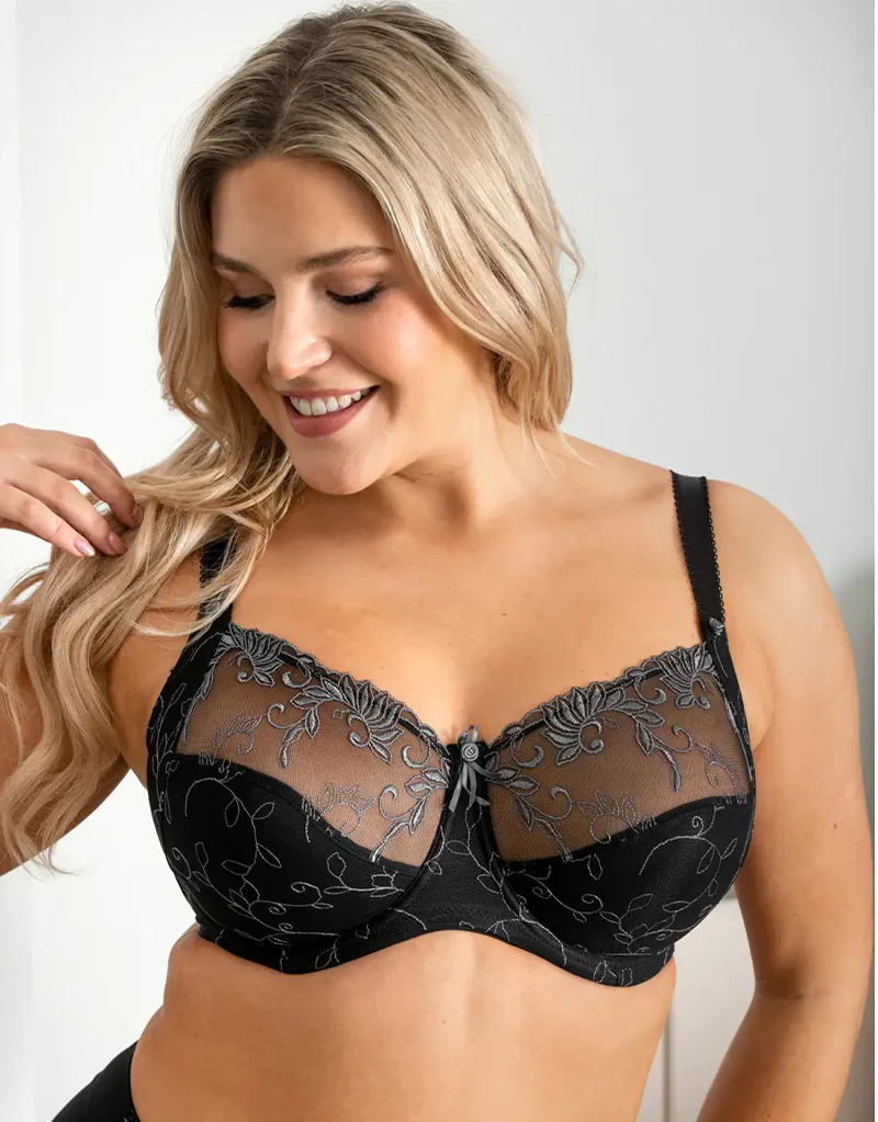 Pour Moi Imogen Rose Embroidered Full Cup Bra Black/Platinum - Image 3