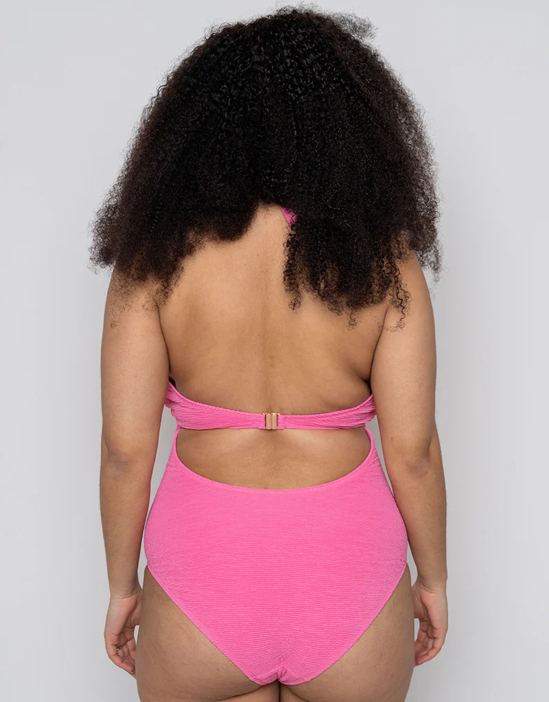 Ivory Rose Scrunch Halter Swimsuit Bright Pink - Image 6