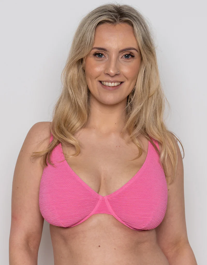 Ivory Rose Scrunch High Apex Bikini Top Bright Pink - Image 3