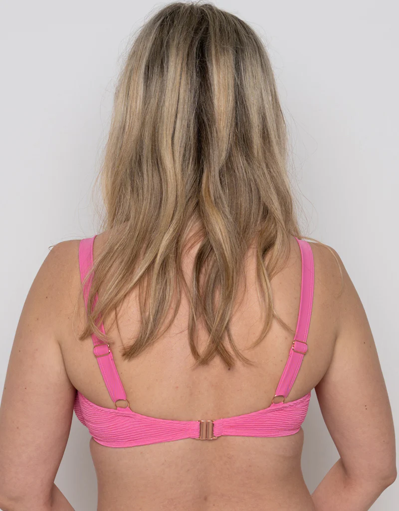 Ivory Rose Scrunch High Apex Bikini Top Bright Pink - Image 5
