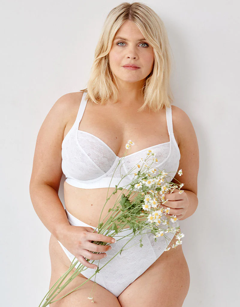 Oola Floral Lace Plunge Bra White - Image 2