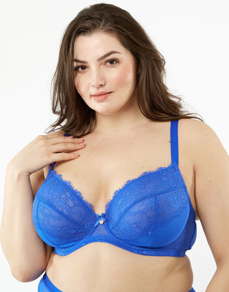 Oola Lace & Logo Balconette Bra Cobalt Blue - Image 3
