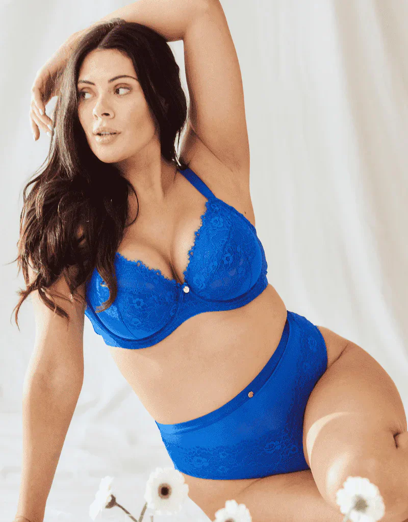 Oola Lace & Logo Balconette Bra Cobalt Blue - Image 8