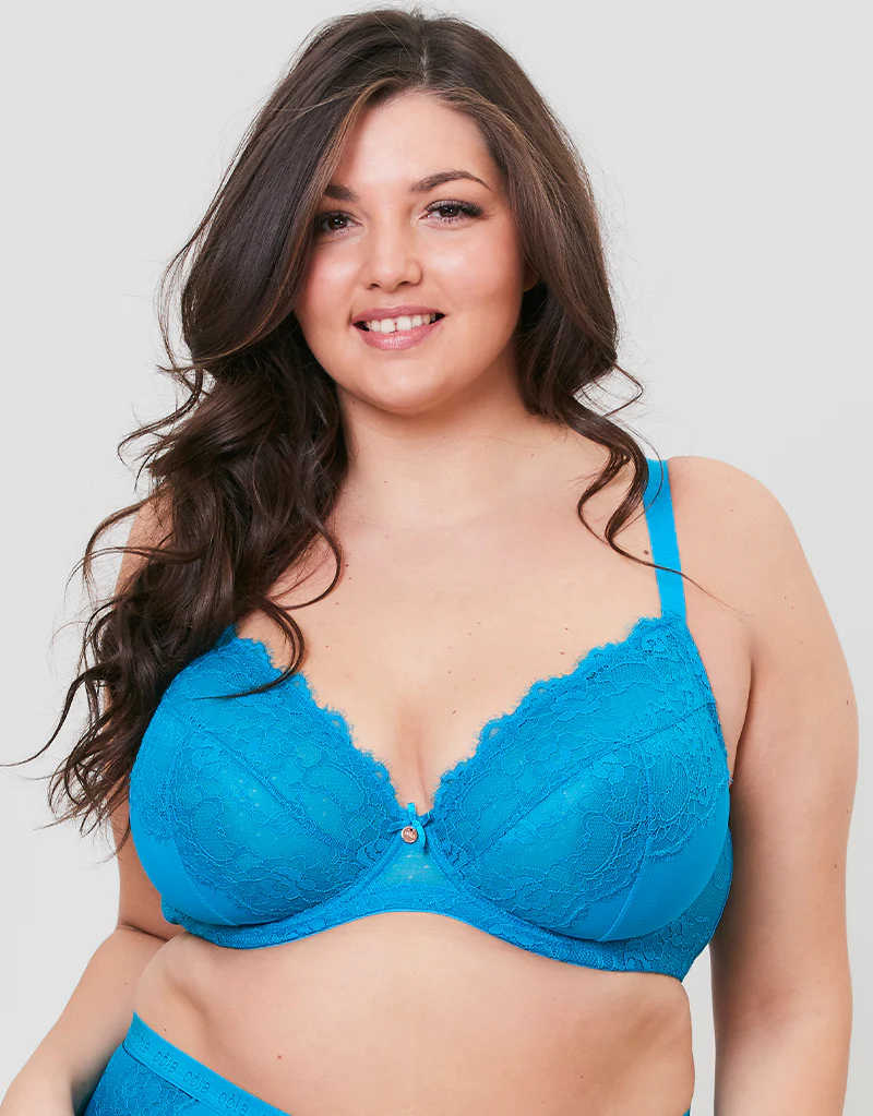 Oola Lace & Logo Balconette Bra Teal - Image 3
