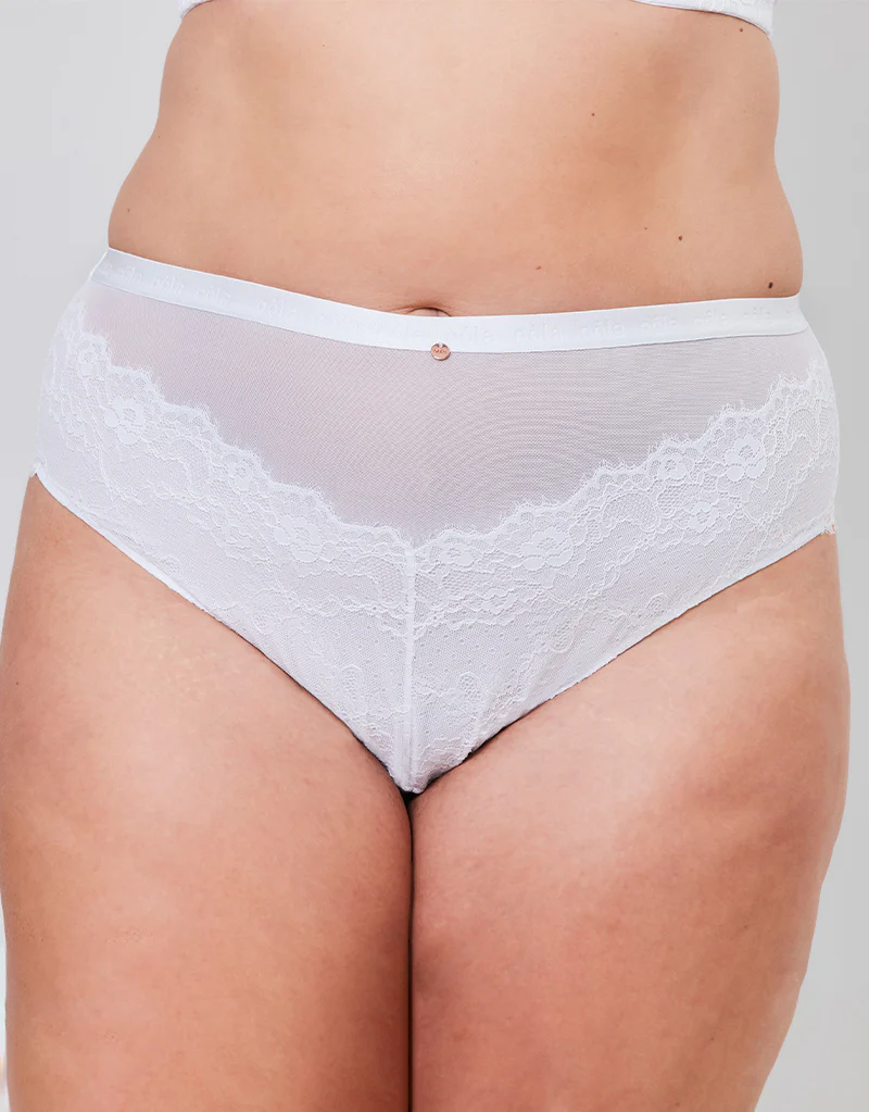 Oola Lace & Logo High Waist Brief White