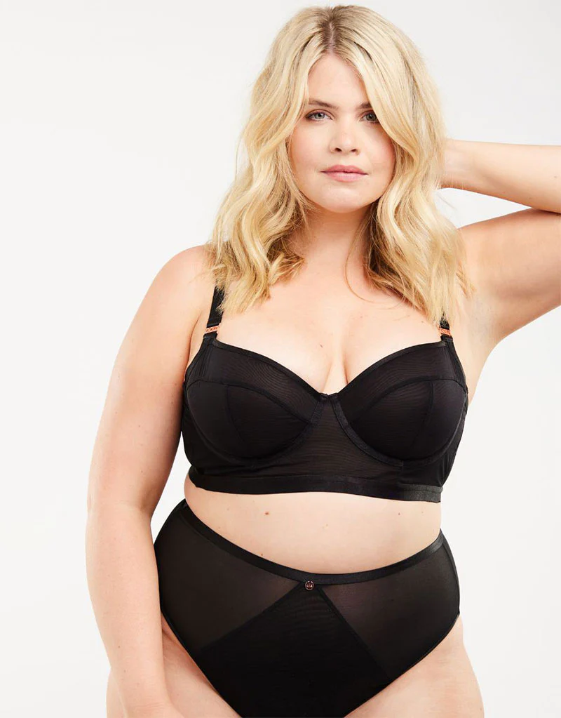Oola Soft Mesh Longline Balcony Bra Black