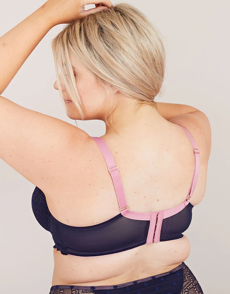 Oola Spot And Lace Padded Balconette Bra Navy - Image 5