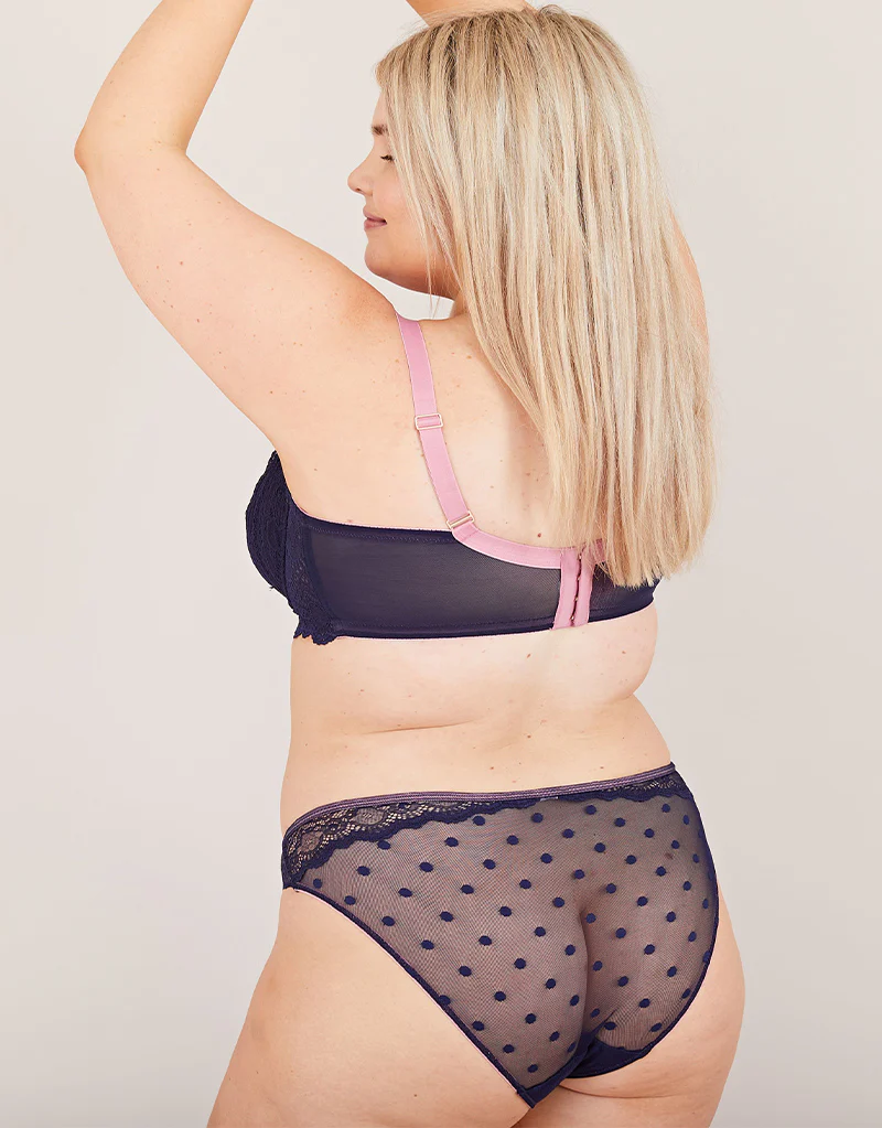 Oola Spot And Lace Plunge Bra Navy - Image 6
