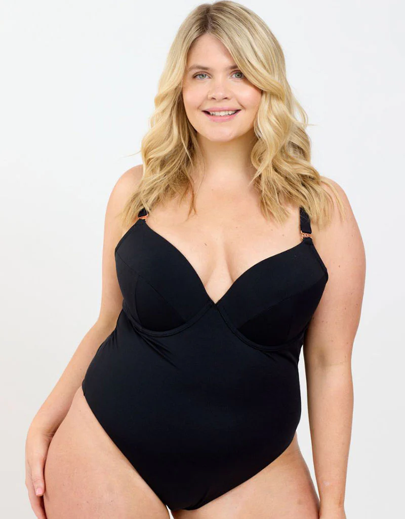 Oola Tummy Control Padded Plunge Swimsuit Black