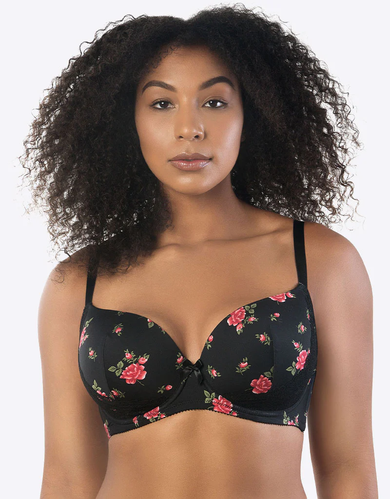 Parfait Casey Plunge T-Shirt Bra Rose Print Black - Image 3