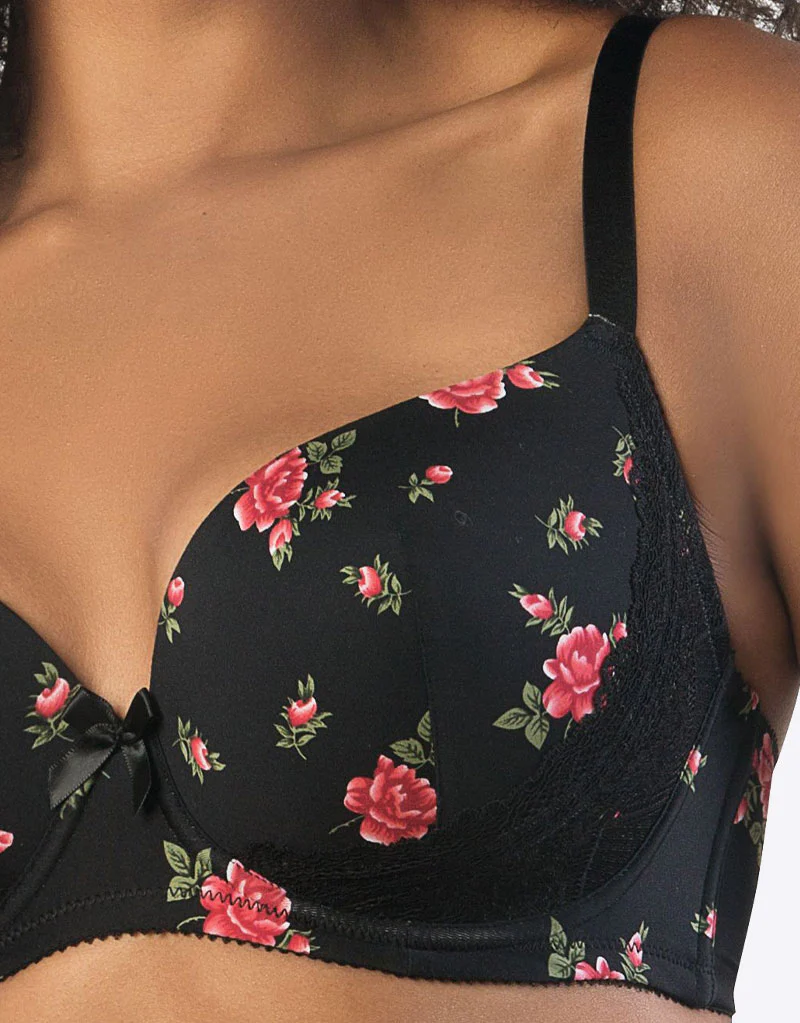 Parfait Casey Plunge T-Shirt Bra Rose Print Black - Image 4