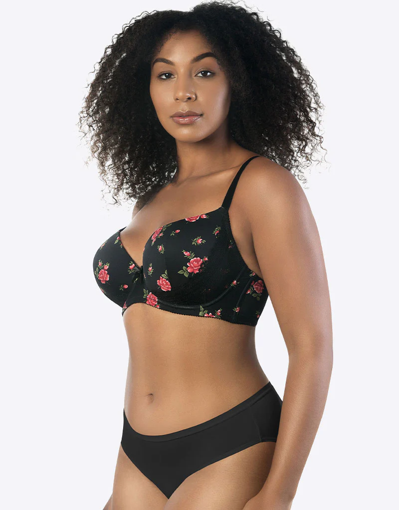 Parfait Casey Plunge T-Shirt Bra Rose Print Black - Image 7