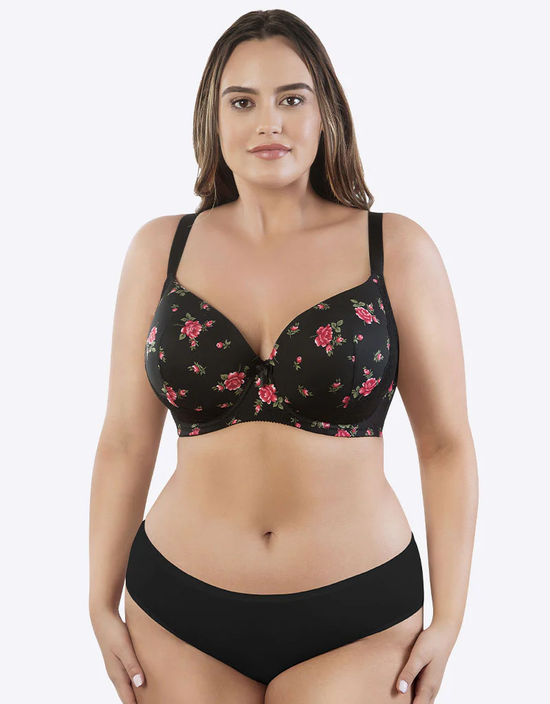 Parfait Casey Plunge T-Shirt Bra Rose Print Black - Image 8