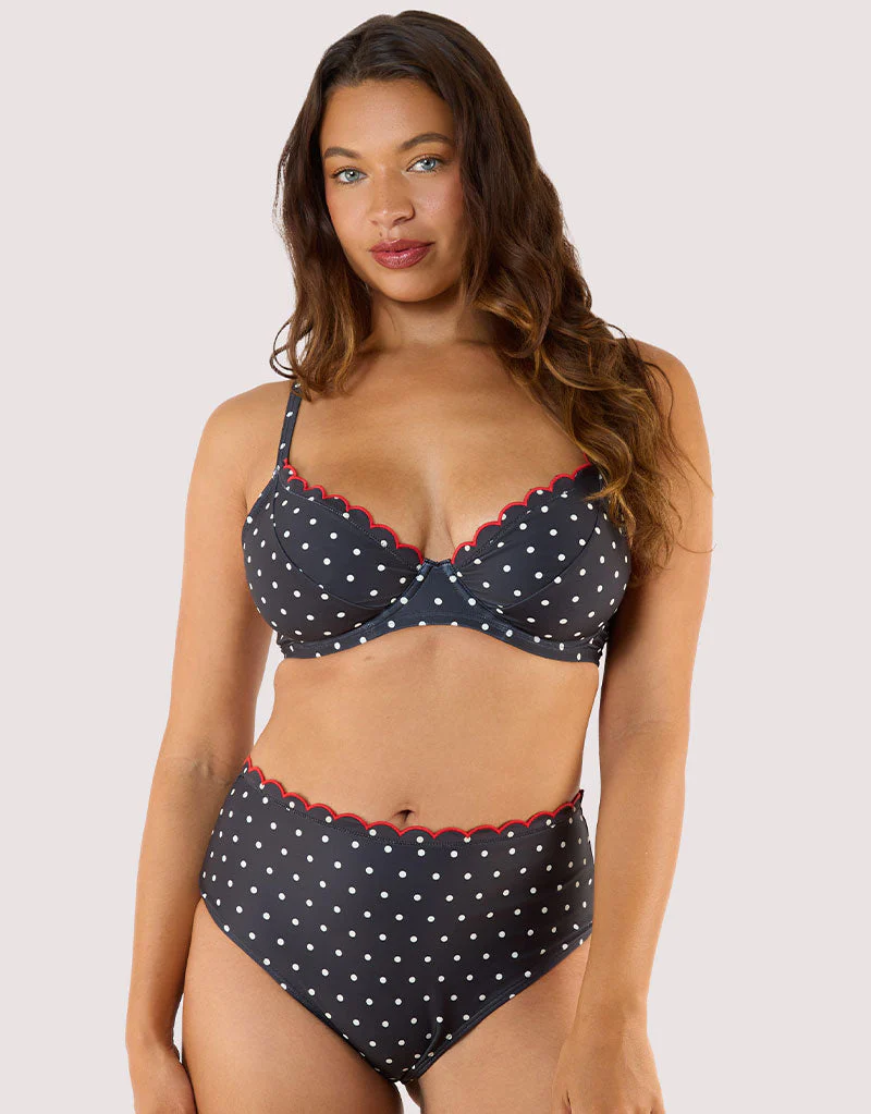 Peek & Beau Dottie Scallop High Waist Bikini Brief Black/White Dot Print - Image 3