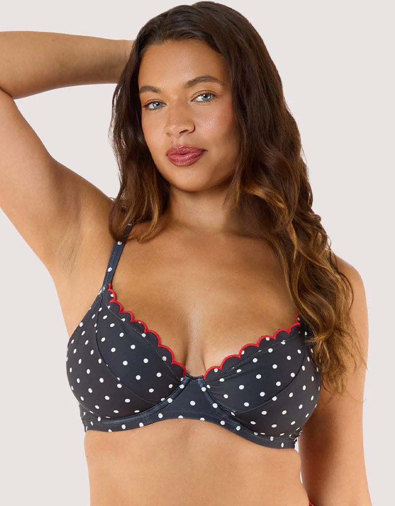 Peek & Beau Dottie Scallop Plunge Bikini Top Black/White Dot Print - Image 3