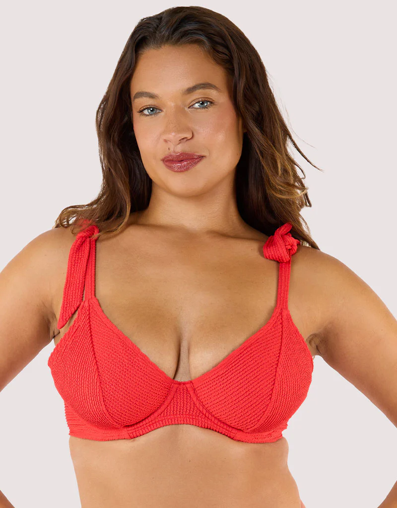 Peek & Beau Hattie Crinkle Plunge Bikini Top Red - Image 3