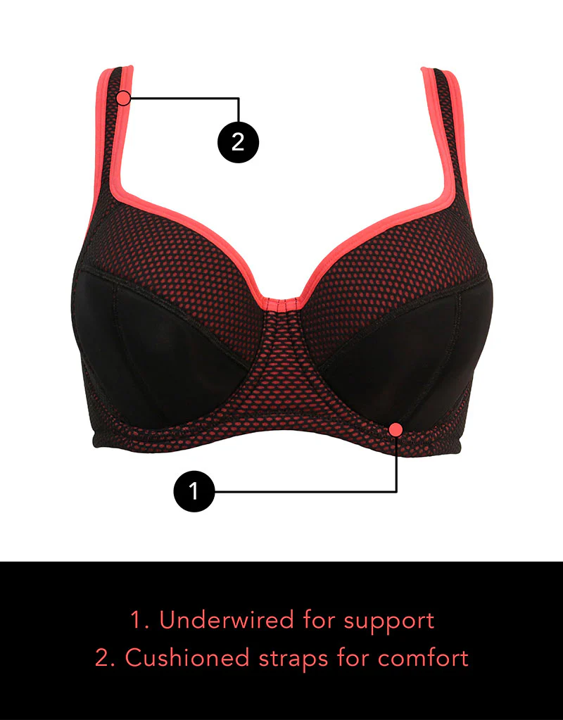 Pour Moi Energy Reach Full Cup Sports Bra Black/Coral - Image 3