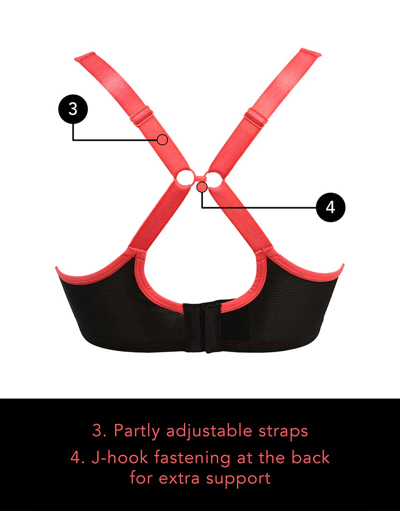 Pour Moi Energy Reach Full Cup Sports Bra Black/Coral - Image 4