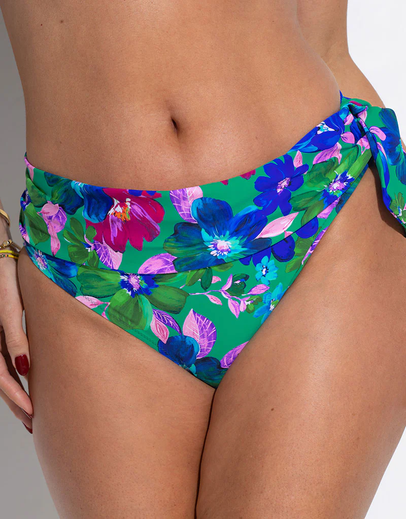 Pour Moi Getaway Fold Over Bikini Brief Green Floral Print