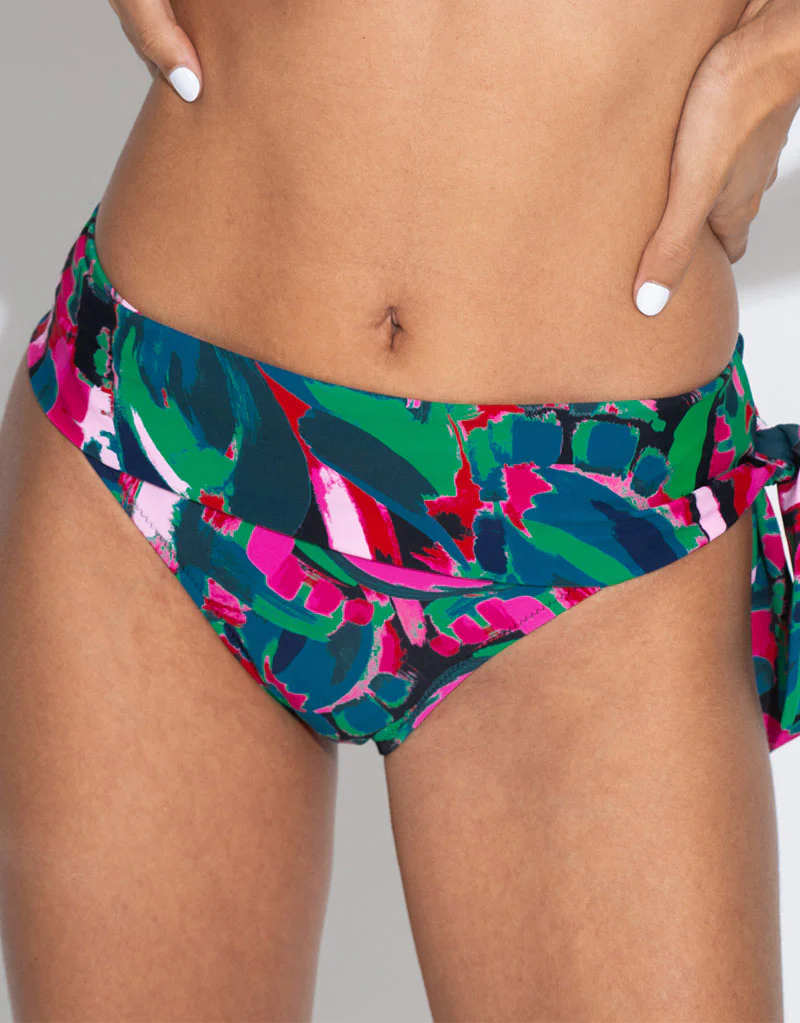 Pour Moi Heatwave Fold Over Bikini Brief Black Multi Print