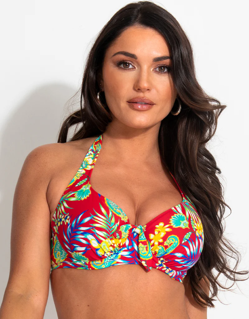 Pour Moi Heatwave Halter Bikini Top Red Floral - Image 3