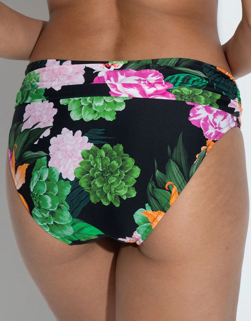 Pour Moi Palermo Fold Over Bikini Brief Black/Green/Pink Print - Image 2