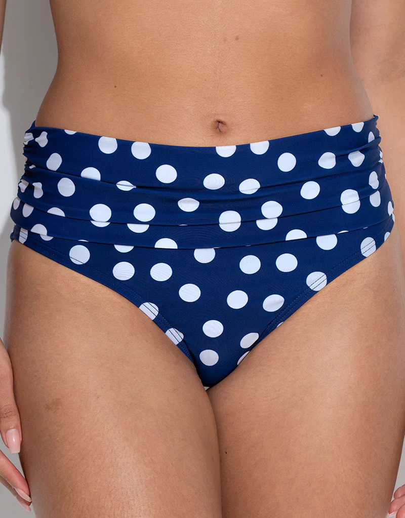 Pour Moi Santa Monica Fold Over Bikini Brief Navy Blue/White Spot