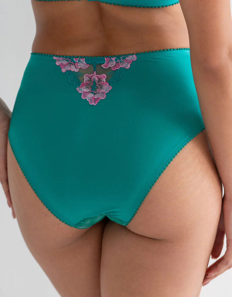 Pour Moi Sofia Lace Embroidered Deep Brief Green/Pink - Image 2