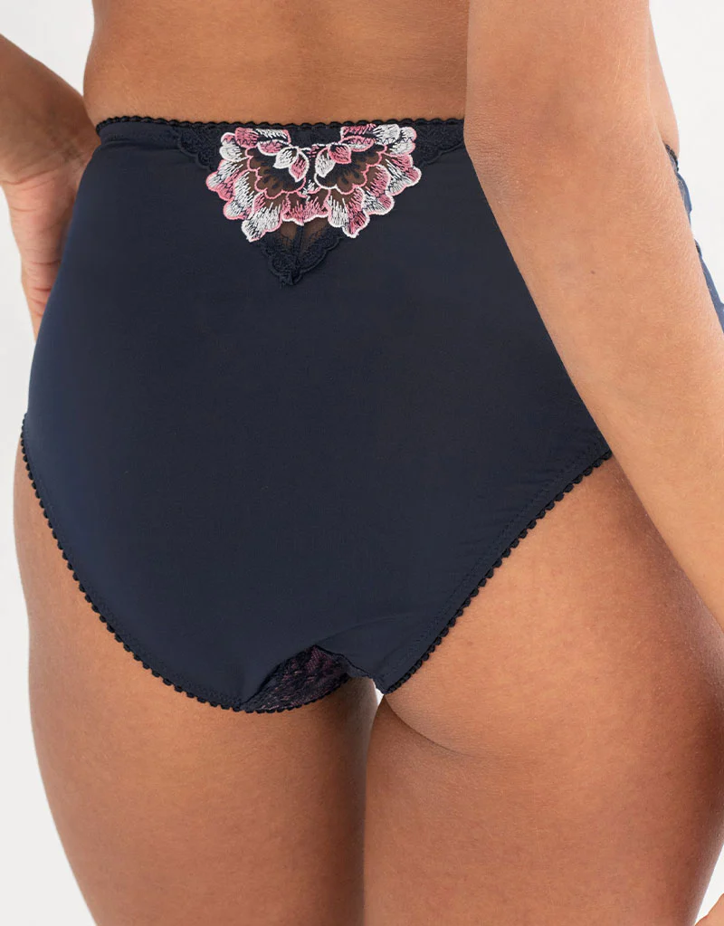 Pour Moi Sofia Lace Embroidered Deep Brief Midnight Blue/Rose Pink - Image 2