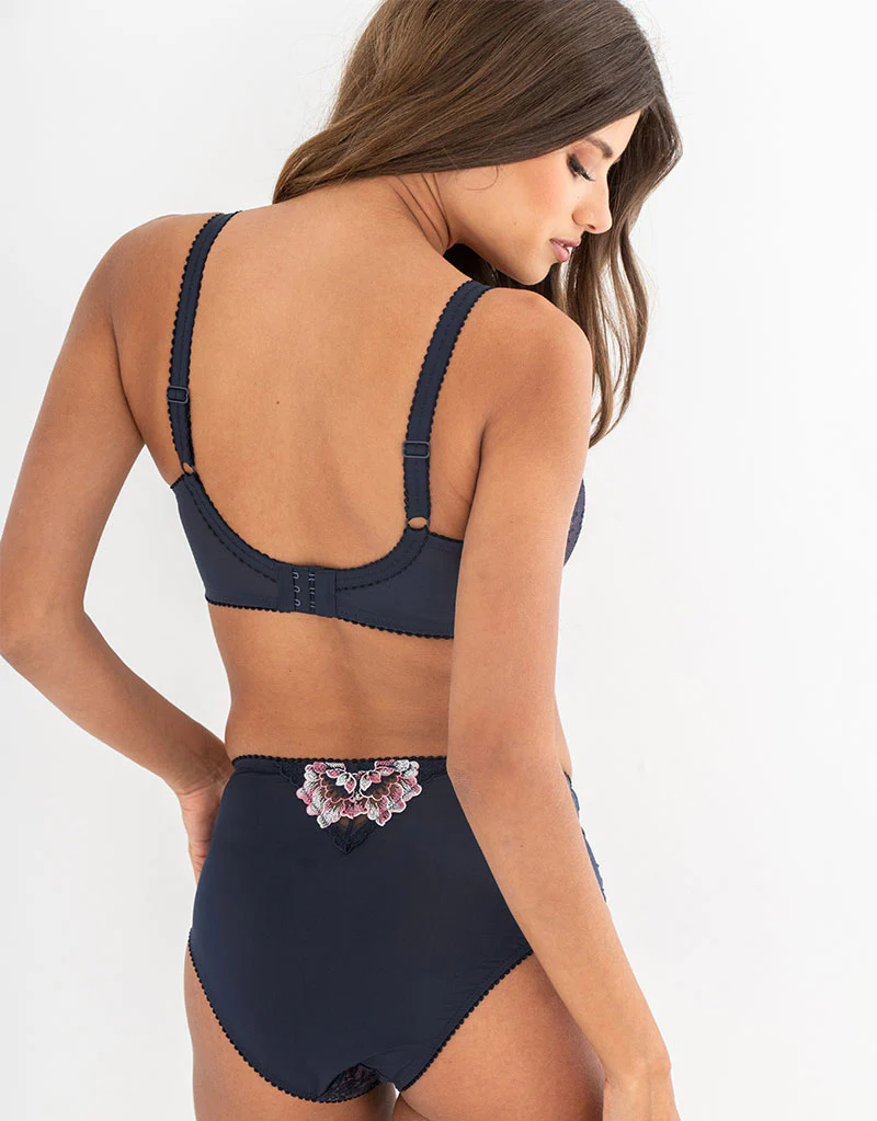 Pour Moi Sofia Lace Embroidered Deep Brief Midnight Blue/Rose Pink - Image 4