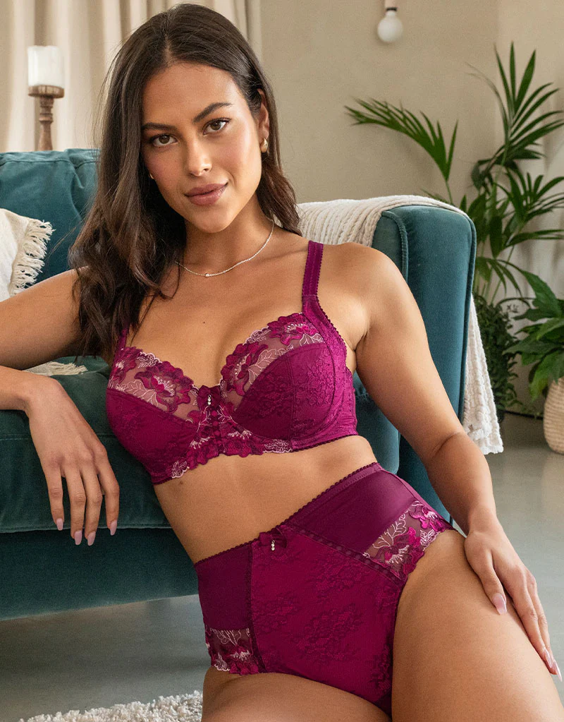 Pour Moi Sofia Lace Embroidered Side Support Bra Berry/Pink - Image 2