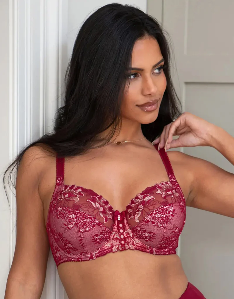 Pour Moi Sofia Lace Embroidered Side Support Bra Red - Image 3