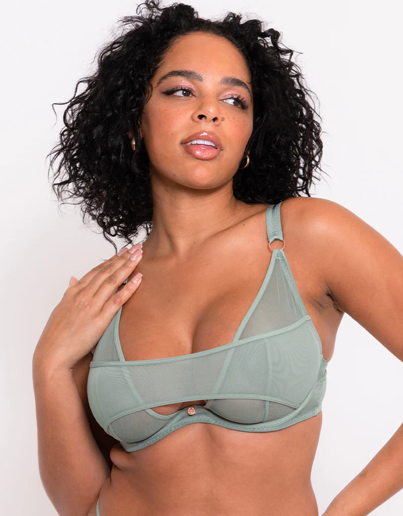 Scantilly Peep Show Deep Plunge Bra Sage Green - Image 3